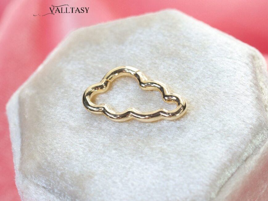 Solid Gold 14K Cloud Connector, Charm Holder, Push Lock