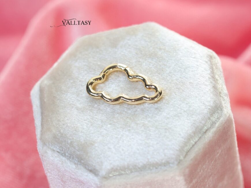 Solid Gold 14K Cloud Connector, Charm Holder, Push Lock