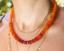Solid Gold 14K Mexican Fire Opal Necklace, Orange Red Statement Necklace