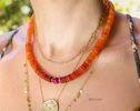 Solid Gold 14K Mexican Fire Opal Necklace, Orange Red Statement Necklace