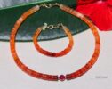 Solid Gold 14K Mexican Fire Opal Necklace, Orange Red Statement Necklace