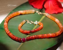 Solid Gold 14K Mexican Fire Opal Necklace, Orange Red Statement Necklace