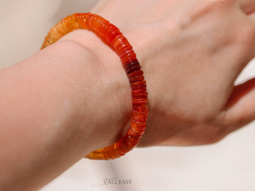 Solid Gold 14K Mexican Fire Opal Bracelet, Red Orange Statement Bracelet