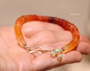Solid Gold 14K Mexican Fire Opal Bracelet, Red Orange Statement Bracelet