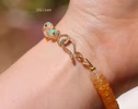Solid Gold 14K Mexican Fire Opal Bracelet, Red Orange Statement Bracelet
