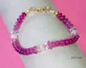 Solid Gold 14K Pink Sapphire, Pink Ruby and Opal Bracelet, Pink Gemstone Bracelet