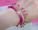 Solid Gold 14K Pink Sapphire, Pink Ruby and Opal Bracelet, Pink Gemstone Bracelet