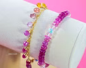 Solid Gold 14K Pink Sapphire, Pink Ruby and Opal Bracelet, Pink Gemstone Bracelet