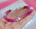Solid Gold 14K Pink Sapphire, Pink Ruby and Opal Bracelet, Pink Gemstone Bracelet