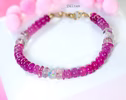 Solid Gold 14K Pink Sapphire, Pink Ruby and Opal Bracelet, Pink Gemstone Bracelet