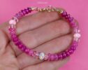 Solid Gold 14K Pink Sapphire, Pink Ruby and Opal Bracelet, Pink Gemstone Bracelet