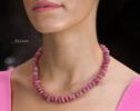 Solid Gold 14K Madagascar Rose Quartz and Pink Sapphire Necklace, Pink Gemstone Beaded Necklace