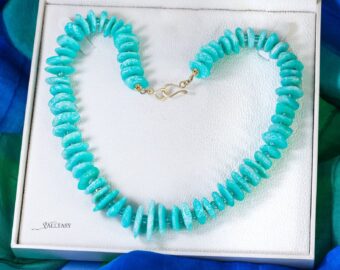 Solid Gold 14K Peruvian Amazonite and Apatite Necklace, Aqua Blue Gemstone Beaded Necklace