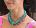 Solid Gold 14K Peruvian Amazonite and Apatite Necklace, Aqua Blue Gemstone Beaded Necklace