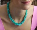 Solid Gold 14K Peruvian Amazonite and Apatite Necklace, Aqua Blue Gemstone Beaded Necklace