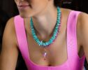 Solid Gold 14K Peruvian Amazonite and Apatite Necklace, Aqua Blue Gemstone Beaded Necklace