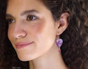 - Solid Gold 14K Pink Amethyst and Pink Ruby Heart Earrings, Unique Earrings Design