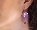 - Solid Gold 14K Pink Amethyst and Pink Ruby Heart Earrings, Unique Earrings Design