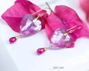 - Solid Gold 14K Pink Amethyst and Pink Ruby Heart Earrings, Unique Earrings Design