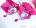 Solid Gold 14K Pink Amethyst and Pink Ruby Heart Earrings, Unique Earrings Design