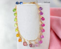 Solid Gold 14K Rainbow Multi Sapphire Bracelet, Precious Gemstone Drop Bracelet