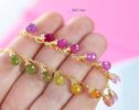 Solid Gold 14K Rainbow Multi Sapphire Bracelet, Precious Gemstone Drop Bracelet