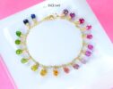 Solid Gold 14K Rainbow Multi Sapphire Bracelet, Precious Gemstone Drop Bracelet