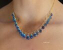 14K Solid Gold Blue Aquamarine Necklace, Blue Aquamarine Drop Necklace