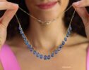 14K Solid Gold Blue Aquamarine Necklace, Blue Aquamarine Drop Necklace