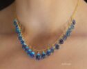 14K Solid Gold Blue Aquamarine Necklace, Blue Aquamarine Drop Necklace