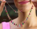 14K Solid Gold Multi Color Tourmaline Necklace, Colorful Tourmaline Drop Necklace