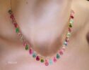 14K Solid Gold Multi Color Tourmaline Necklace, Colorful Tourmaline Drop Necklace