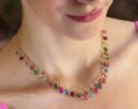 14K Solid Gold Multi Color Tourmaline Necklace, Colorful Tourmaline Drop Necklace