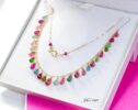 14K Solid Gold Multi Color Tourmaline Necklace, Colorful Tourmaline Drop Necklace