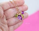 Solid Gold 14K Amethyst and Peridot Charm with a Lobster Clasp