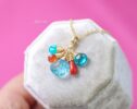 Solid Gold 14K Carved Blue Topaz and Italian Coral Charm with a Lobster Clasp