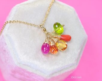 Solid Gold 14K Multi Gemstone Charm with a Lobster Clasp