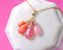 Solid Gold 14K Pink Opal and Italian Pink Coral Charm with a Lobster Clasp
