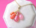 Solid Gold 14K Pink Opal and Italian Pink Coral Charm with a Lobster Clasp