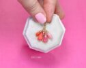 Solid Gold 14K Pink Opal and Italian Pink Coral Charm with a Lobster Clasp