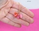 Solid Gold 14K Pink Opal and Italian Pink Coral Charm with a Lobster Clasp