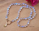 Solid Gold 14K Silk Knotted Rainbow Moonstone Necklace