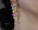 - Solid Gold 14K Ethiopian Opal and Lavender Pink Gemstone Earrings