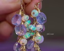 - Solid Gold 14K Ethiopian Opal and Lavender Pink Gemstone Earrings