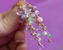 - Solid Gold 14K Ethiopian Opal and Lavender Pink Gemstone Earrings