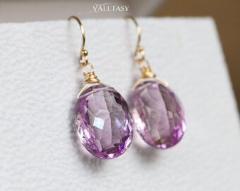Solid Gold 14K Genuine Pink Amethyst Oval Earrings