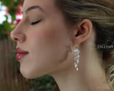 Solid Gold 14K Rainbow Moonstone Dangle Cluster Earrings, Finest Quality Moonstone Earrings
