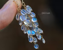 Solid Gold 14K Rainbow Moonstone Dangle Cluster Earrings, Finest Quality Moonstone Earrings