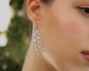 Solid Gold 14K Rainbow Moonstone Dangle Cluster Earrings, Finest Quality Moonstone Earrings