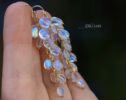 Solid Gold 14K Rainbow Moonstone Dangle Cluster Earrings, Finest Quality Moonstone Earrings